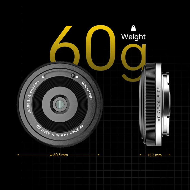 28Mm F4.5 Pancake Lens Autofocus Full Frame Lens Retro Ultra-Thin 60G for Sony E