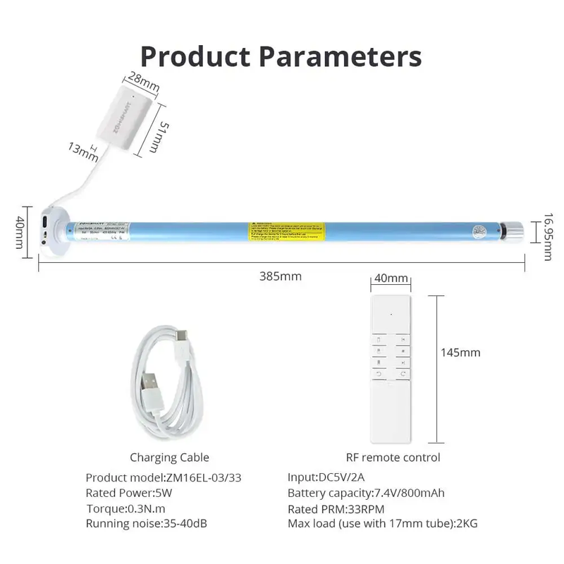Zigbee Rechargeable Roller Blinds Motor Work with Tuya for 17Mm 25Mm 28Mm Tube A