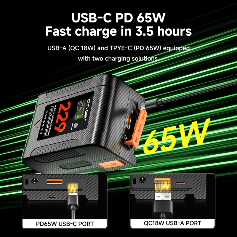 BP-229 V Mount Battery V Lock BP Portable Bateria with PD 65W Fast Charge Cable