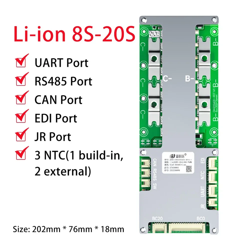 JBD Smart BMS Li-Ion Lifepo4 24V 36V 48V 60V 8S-20S 8S 10S 13S 14S 16S 18S 20S 2