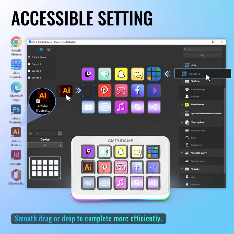 D6 Macro Stream Controller App-Triggered Actions with 15-Key Programmable Deck f