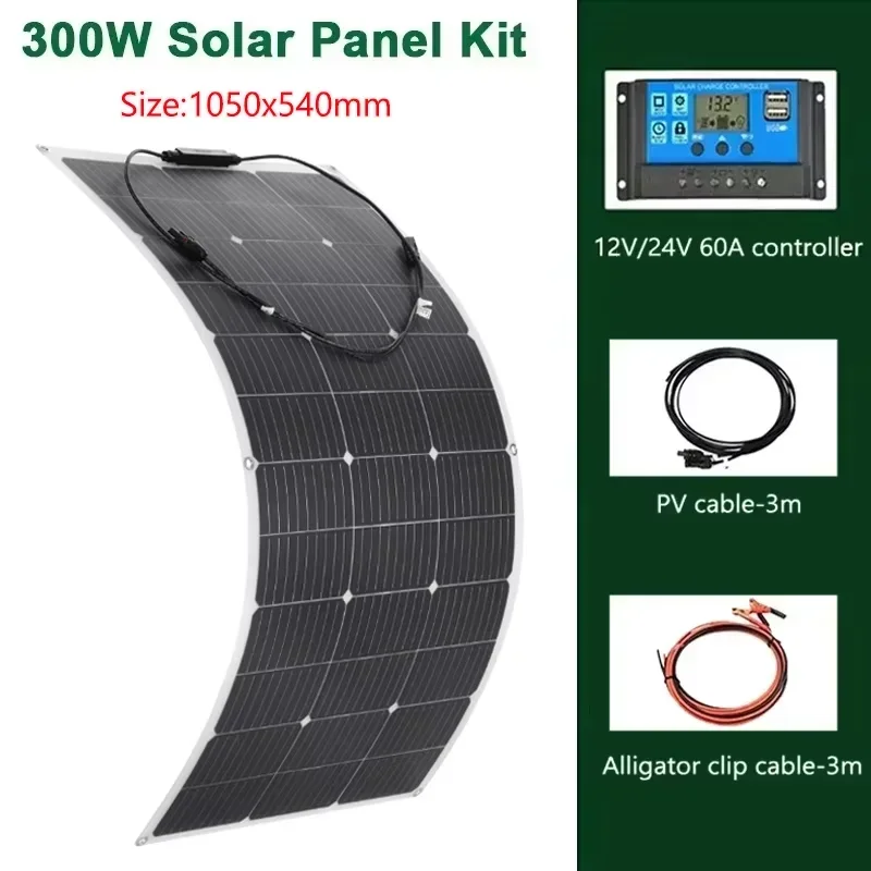 600W 300W Portable Flexible Solar Panel Kit Monocrystalline Cells Outdoor Charge
