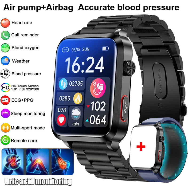 2025 New Air Pump ECG Smart Watch Men Airbag Health Watch for Huawei True Accura