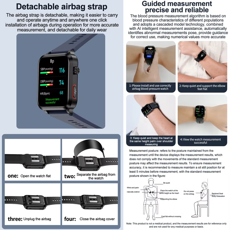 2025 New Air Pump ECG Smart Watch Men Airbag Health Watch for Huawei True Accura