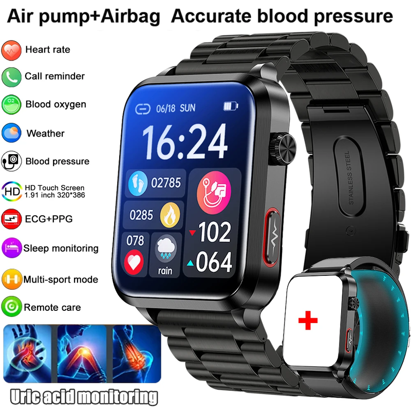 2025 New Air Pump ECG Smart Watch Men Airbag Health Watch for Huawei True Accura