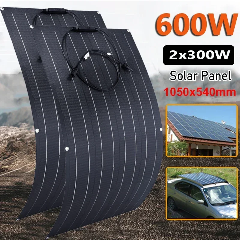 600W 300W Solar Panel Kit 18V Flexible Monocrystalline Solar Cell Power Charger