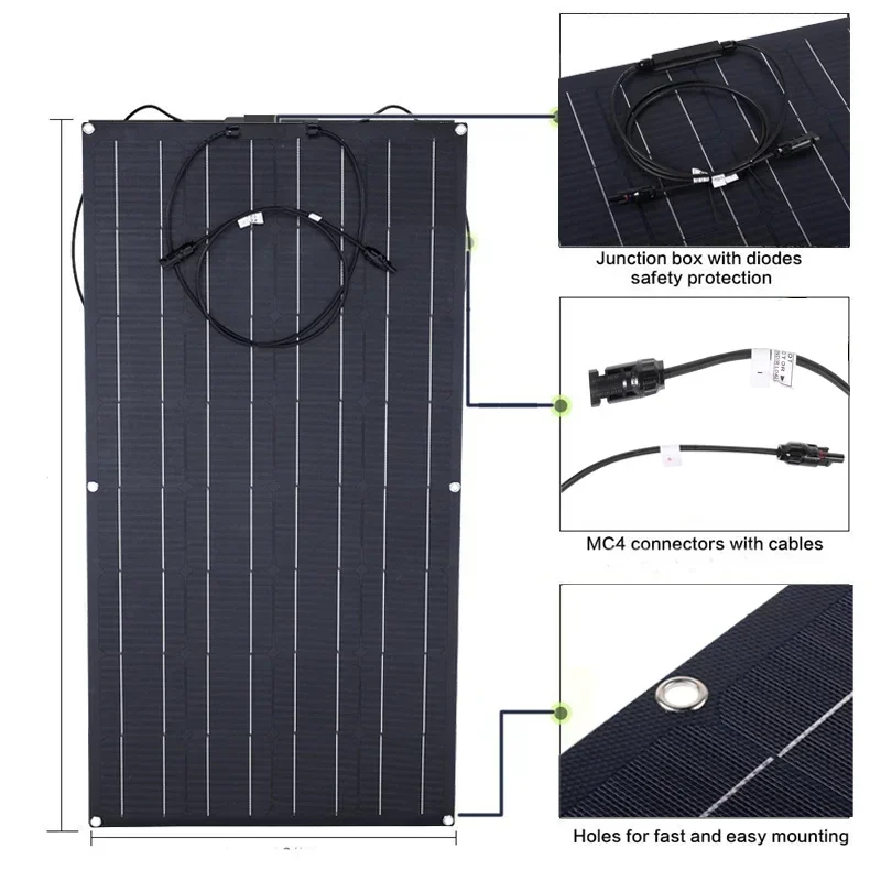 600W 300W Solar Panel Kit 18V Flexible Monocrystalline Solar Cell Power Charger