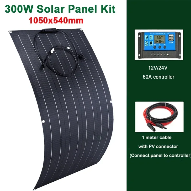 600W 300W Solar Panel Kit 18V Flexible Monocrystalline Solar Cell Power Charger