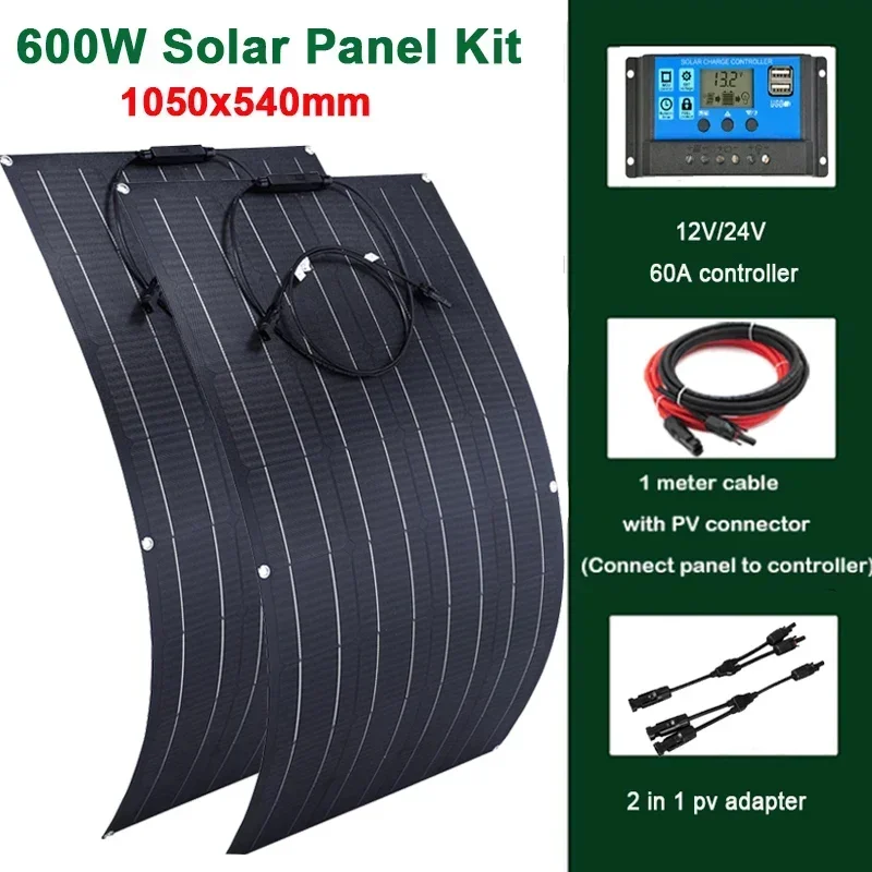600W 300W Solar Panel Kit 18V Flexible Monocrystalline Solar Cell Power Charger