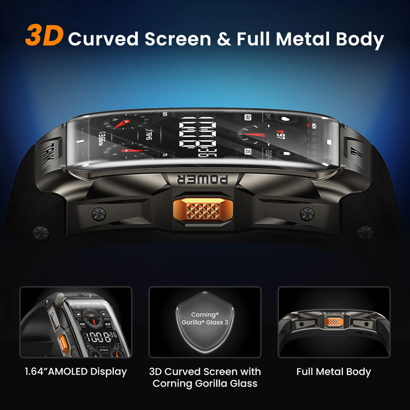 2025 TANK X2 Rugged Smart Watch for Men 3D Curved Screen AMOLED AOD 5ATM IP69K
