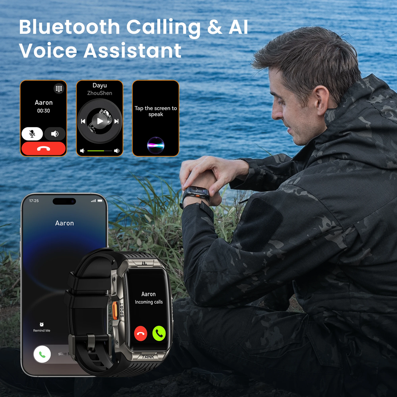 2025 TANK X2 Rugged Smart Watch for Men 3D Curved Screen AMOLED AOD 5ATM IP69K