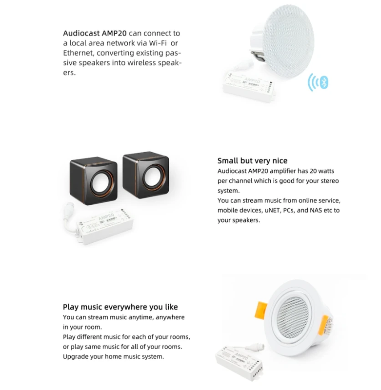 Audiocast Amp20 Amp Streaming Wireless Multi Room Streaming Youtube Music and Ap