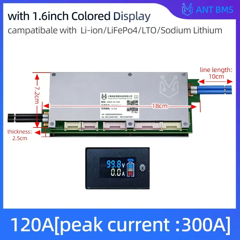 10S to 32S 80A 120A Smart Bms Lifepo4 LTO Li-Ion Battery Built-In Bluetooth CAN