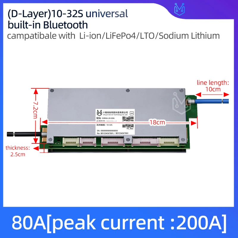 10S to 32S 80A 120A Smart Bms Lifepo4 LTO Li-Ion Battery Built-In Bluetooth CAN