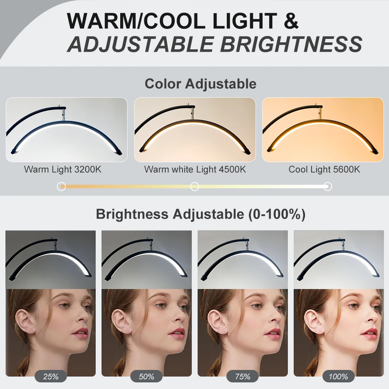 23'' 36W Dimmable Lash Lamp Rotating Half Moon Light Lash Tech Adjustable LED Eye
