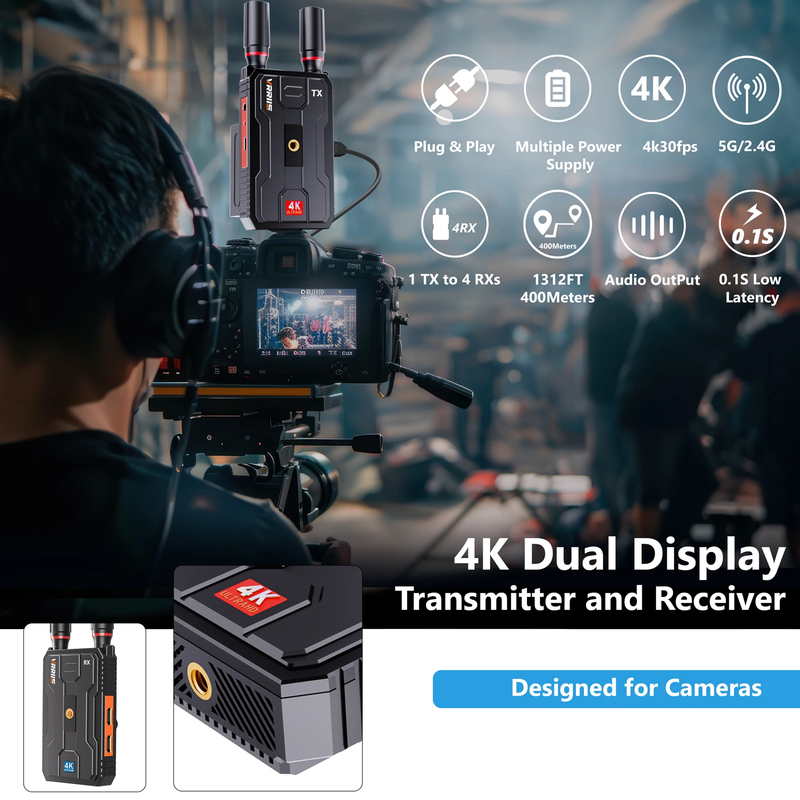 4K Wireless HDMI Video Transmitter and Receiver Extender Kit 400M Los Range for