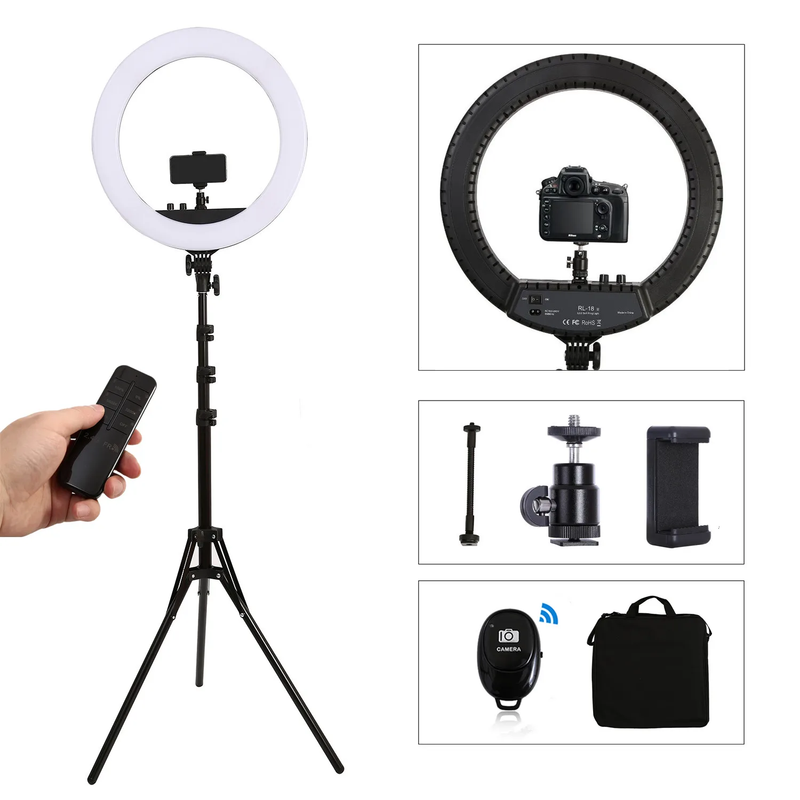 55W 18 Inch Camera Phone LED Ring Light Photography Studio Dimmable Ring Lamp wi