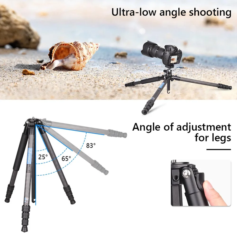 AT-06C Compact Carbon Fiber Tripod,25.5Mm Tube Professional Travel Tripod Monopo