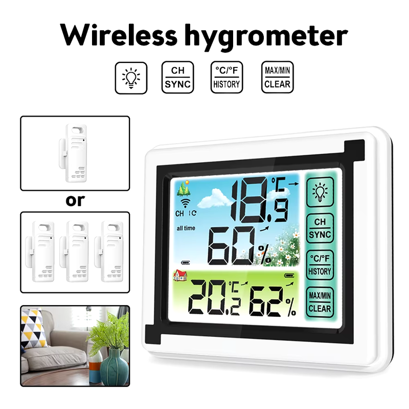 Digital Thermometer Weather Station Indoor Outdoor Wireless Temperature Humidity