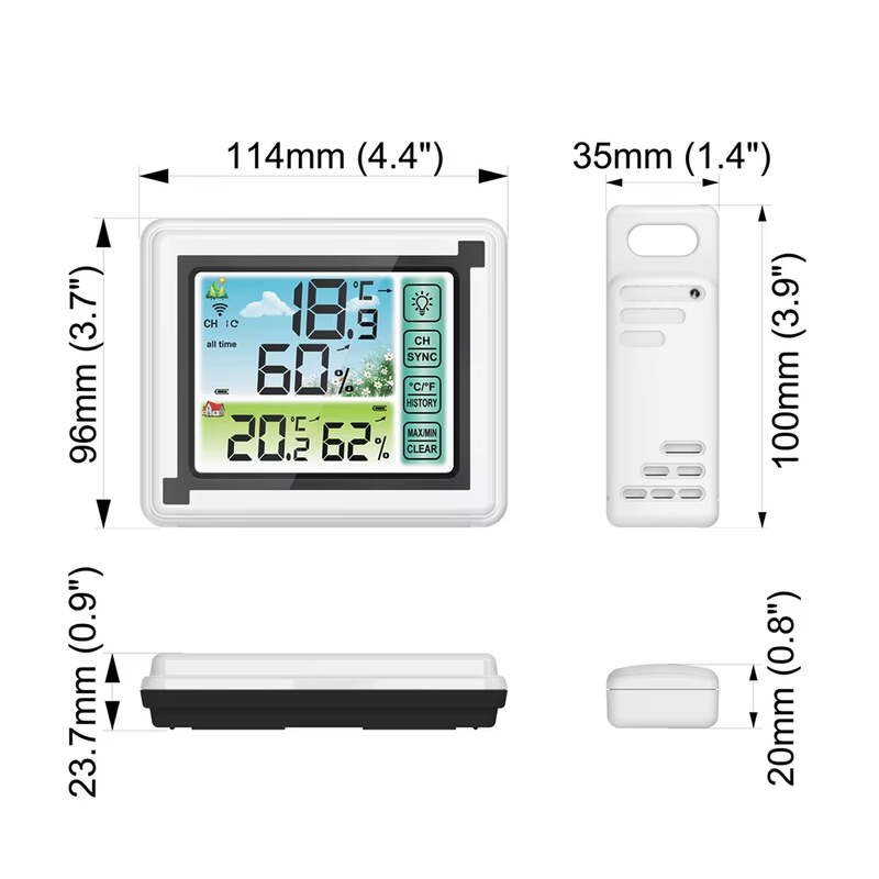 Digital Thermometer Weather Station Indoor Outdoor Wireless Temperature Humidity