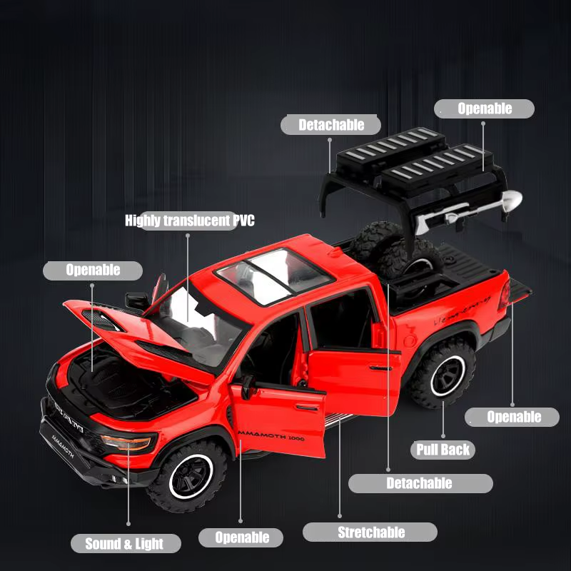 1/32 Dodge RAM MAMMOTH Pickup Toy Car Miniature Diecast Metal off Road Vehicle M