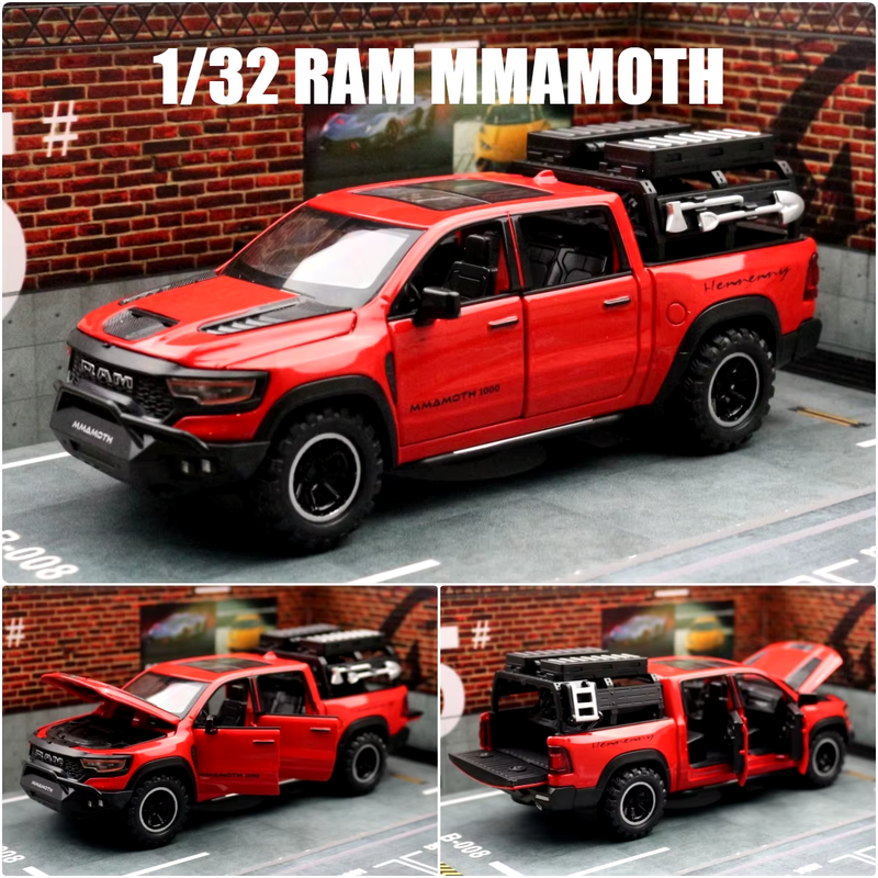 1/32 Dodge RAM MAMMOTH Pickup Toy Car Miniature Diecast Metal off Road Vehicle M