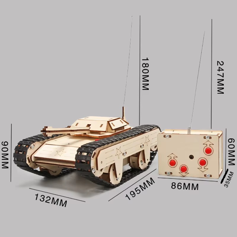 DIY Wooden 3D Puzzle Tank Model Science Kit Assembly Toys Rc Tank Physics Electr