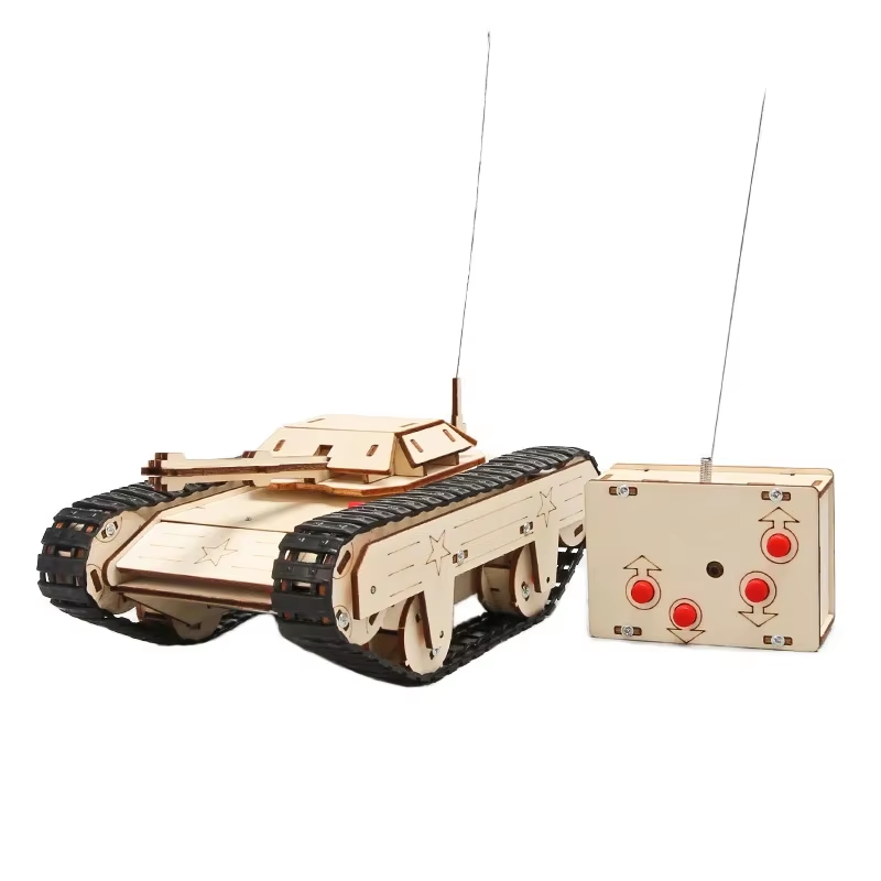 DIY Wooden 3D Puzzle Tank Model Science Kit Assembly Toys Rc Tank Physics Electr