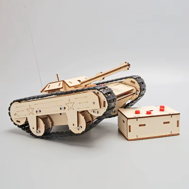 DIY Wooden 3D Puzzle Tank Model Science Kit Assembly Toys Rc Tank Physics Electr