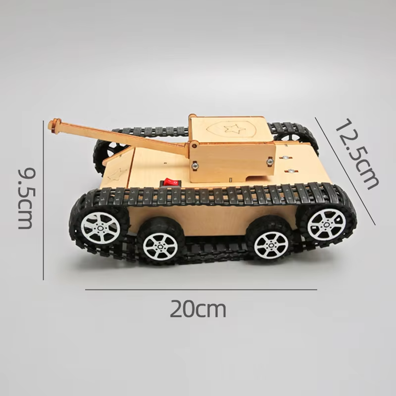DIY Wooden 3D Puzzle Tank Model Science Kit Assembly Toys Rc Tank Physics Electr