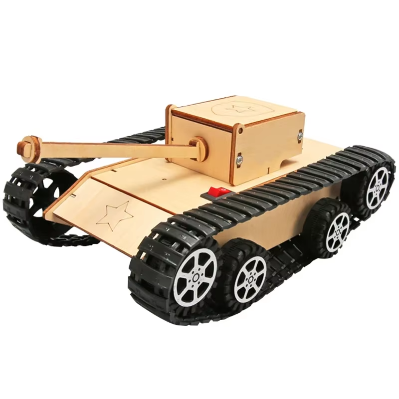 DIY Wooden 3D Puzzle Tank Model Science Kit Assembly Toys Rc Tank Physics Electr