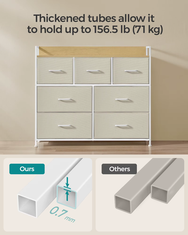 Chest of Drawers, Bedroom Cabinet, 7 Fabric Drawers with Handles, Metal Frame