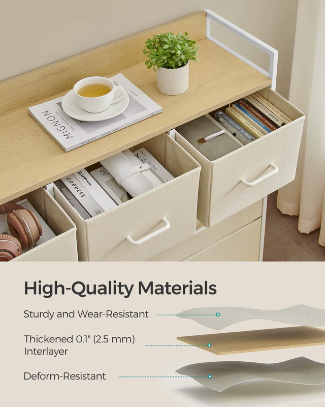 Chest of Drawers, Bedroom Cabinet, 7 Fabric Drawers with Handles, Metal Frame
