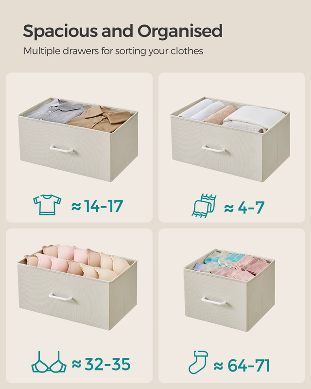 Chest of Drawers, Bedroom Cabinet, 7 Fabric Drawers with Handles, Metal Frame