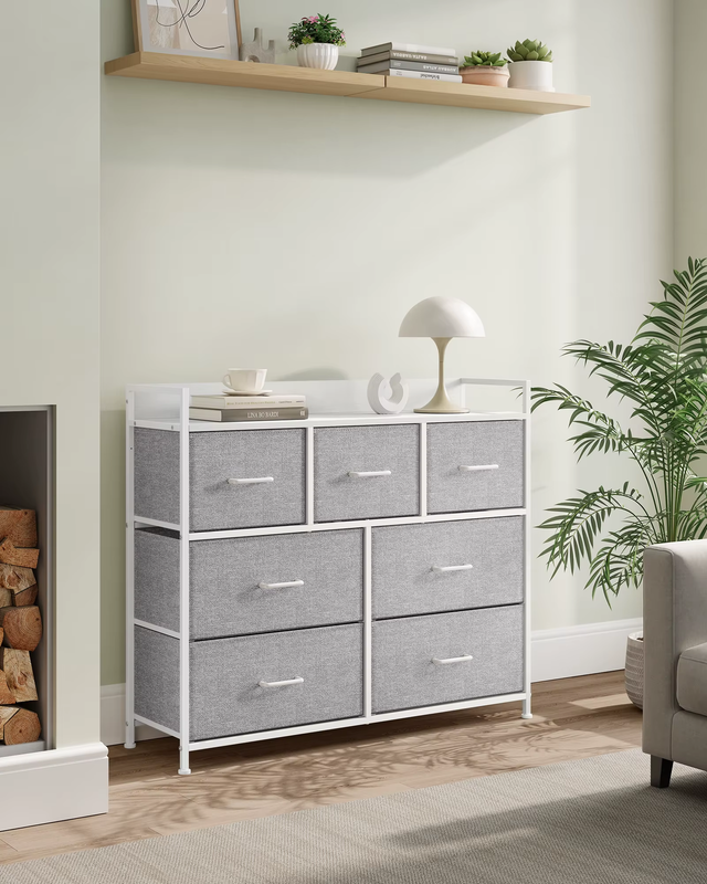 Chest of Drawers, Bedroom Cabinet, 7 Fabric Drawers with Handles, Metal Frame