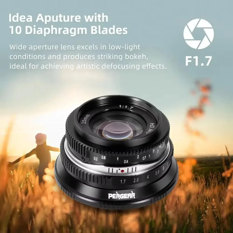 25Mm F1.7 Manual Camera Lens APS-C for Fuji X Canon RF Nikon Z M4/3 Sony E Mount