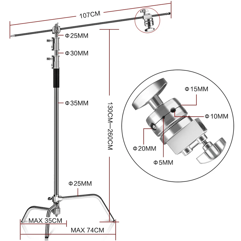 2.6M/8.5FT Stainless Steel Century Foldable Light Stand Tripod Magic Leg Photogr