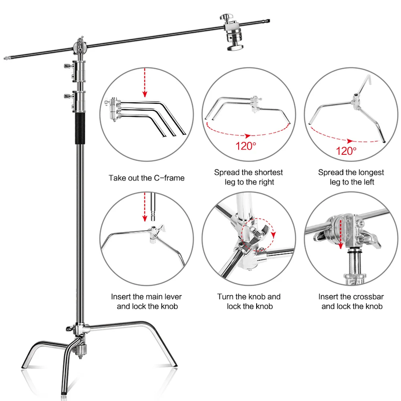 2.6M/8.5FT Stainless Steel Century Foldable Light Stand Tripod Magic Leg Photogr