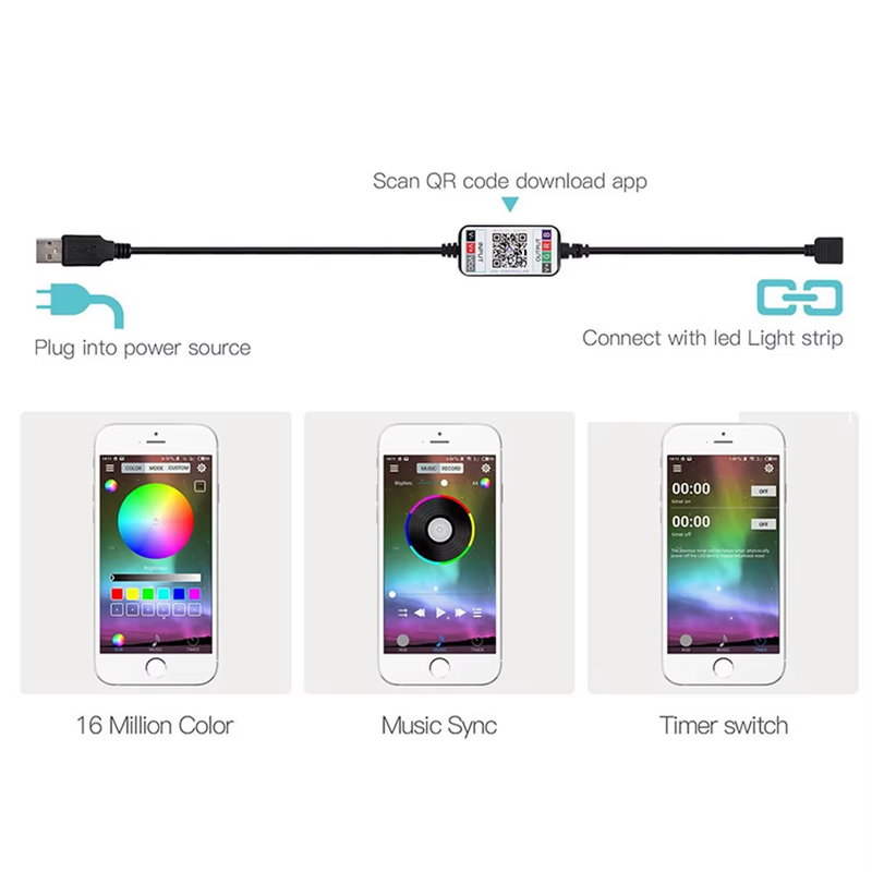 5V USB 5050 RGB LED Strip Light Bluetooth APP Remote LED Lights Strip Music Sync