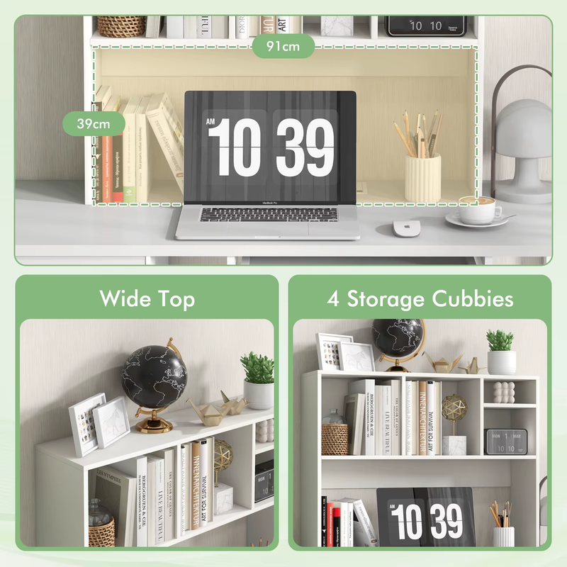Desk Bookshelf, Desktop Storage Organizer with 4 Cubbies & Open Back Compartment