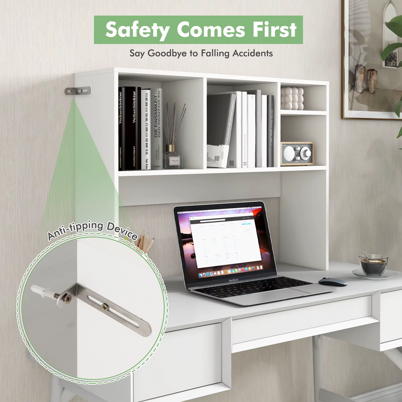 Desk Bookshelf, Desktop Storage Organizer with 4 Cubbies & Open Back Compartment