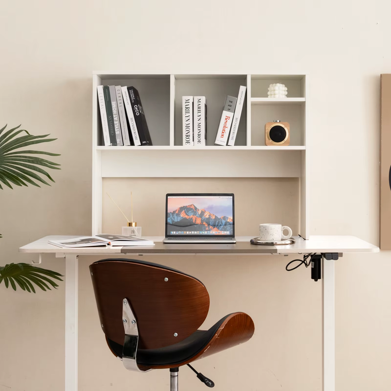 Desk Bookshelf, Desktop Storage Organizer with 4 Cubbies & Open Back Compartment