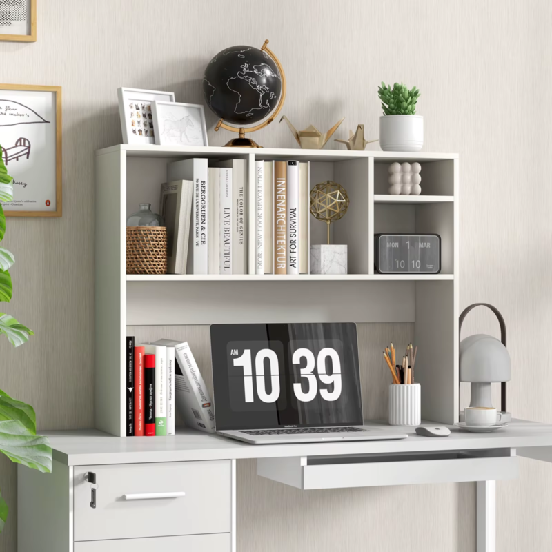 Desk Bookshelf, Desktop Storage Organizer with 4 Cubbies & Open Back Compartment