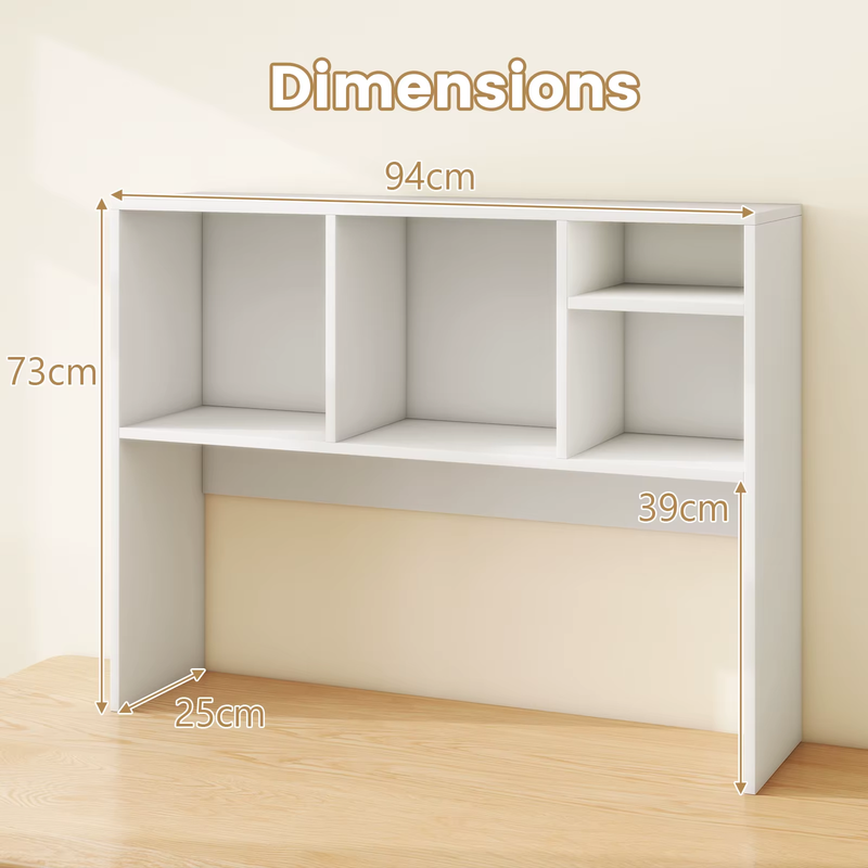 Desk Bookshelf, Desktop Storage Organizer with 4 Cubbies & Open Back Compartment