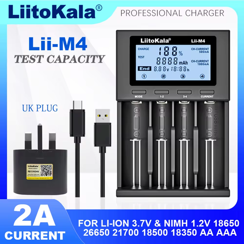 Lii-M4 18650 Charger LCD Display Universal Smart Charger Test Capacity 26650 186