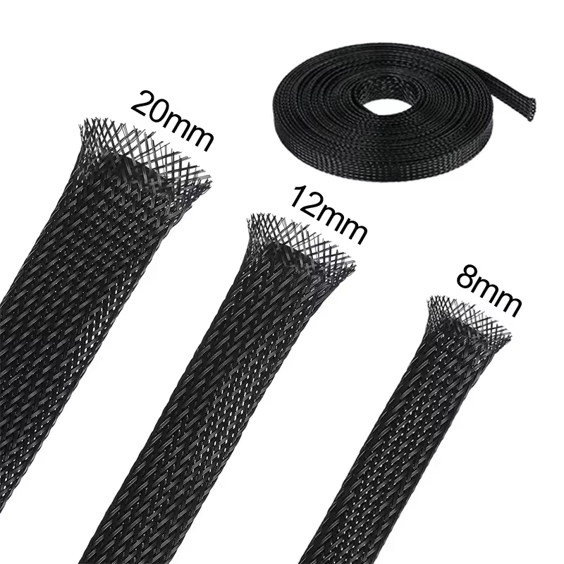 3M/9.85Ft PET Expandable Braided Sleeving Flexible Wire Mesh Sleeve Black for TV