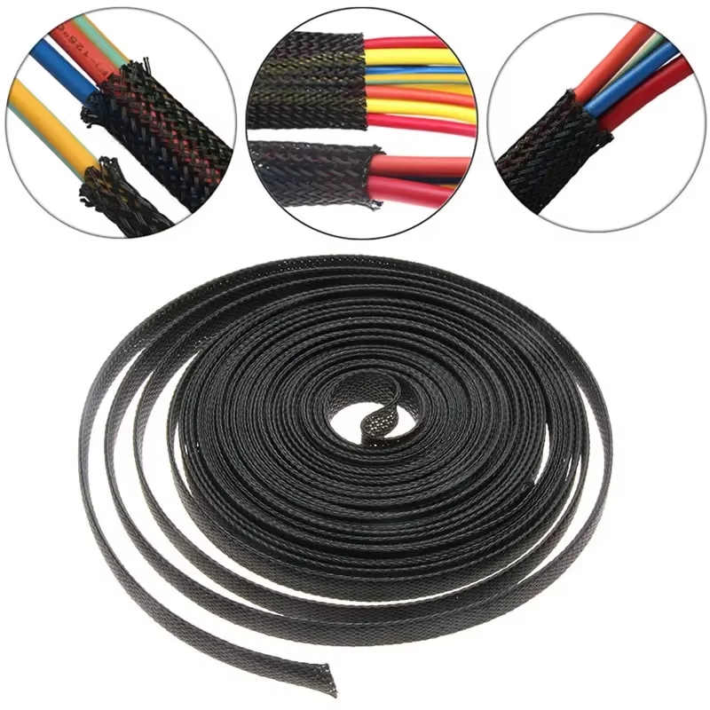 3M/9.85Ft PET Expandable Braided Sleeving Flexible Wire Mesh Sleeve Black for TV