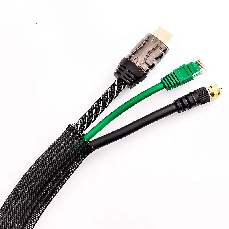 3M/9.85Ft PET Expandable Braided Sleeving Flexible Wire Mesh Sleeve Black for TV