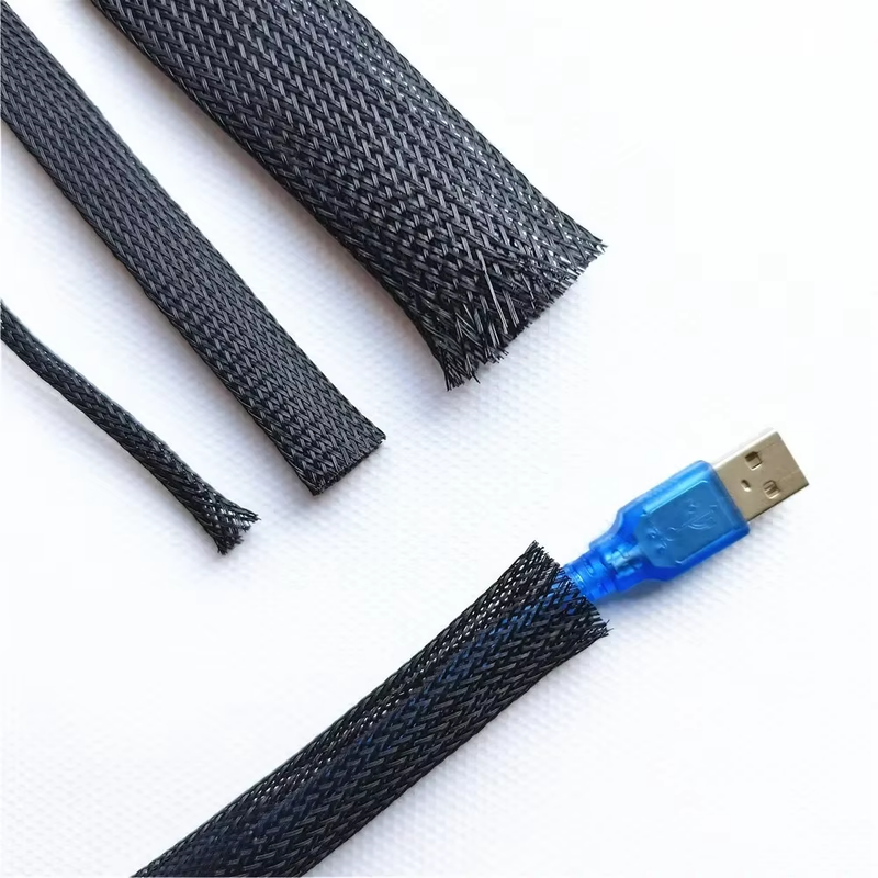 3M/9.85Ft PET Expandable Braided Sleeving Flexible Wire Mesh Sleeve Black for TV