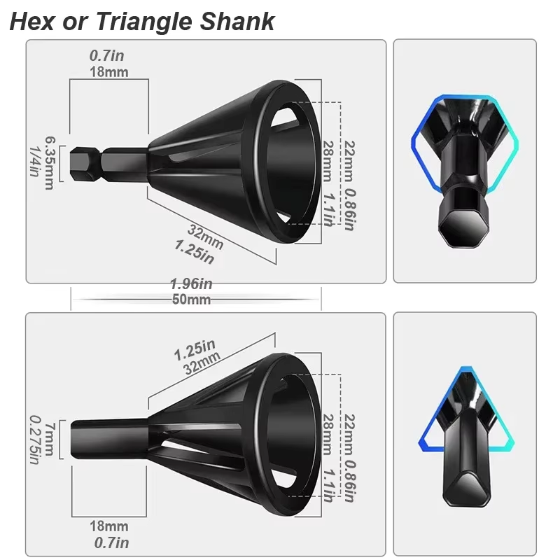 Deburring External Chamfer Tool Metal Hex Triangle Trimming Drill Bit for Stainl
